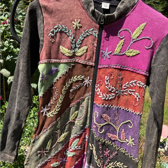 Vintage Y2K made in Nepal Multicolor Embroidered Long Sleeve duster jacket - Picture 8 of 9